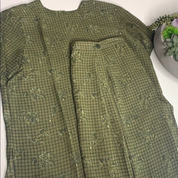 Vintage 80s Rena Rowan Saville skirt top 2 Piece green print set plus size 14 - Picture 1 of 10